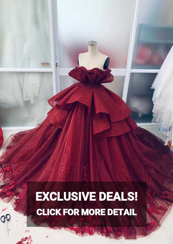 Gorgeous dark red princess wedding dress made to order, strapless ...