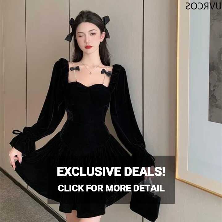 Gothic Fashion Korean Dress | Black Dress Vintage Velvet | Black ...