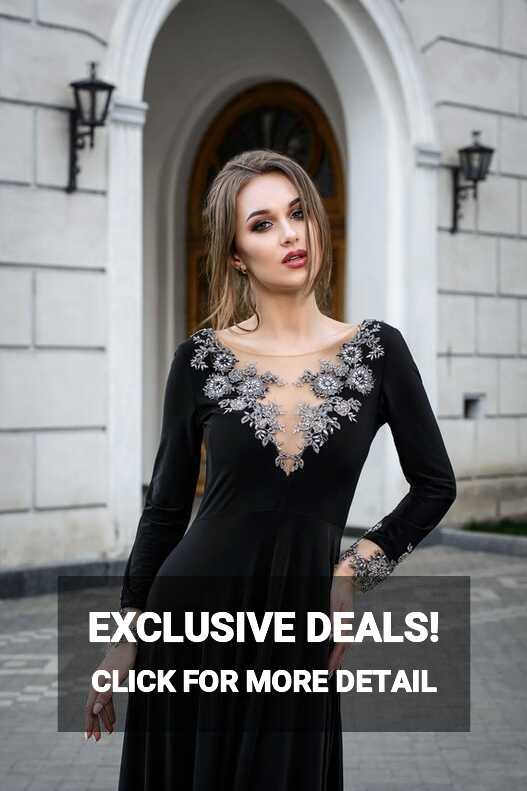 Gothic Flowy Wedding Guest Dress With Long Sleeves. Black Jersey ...