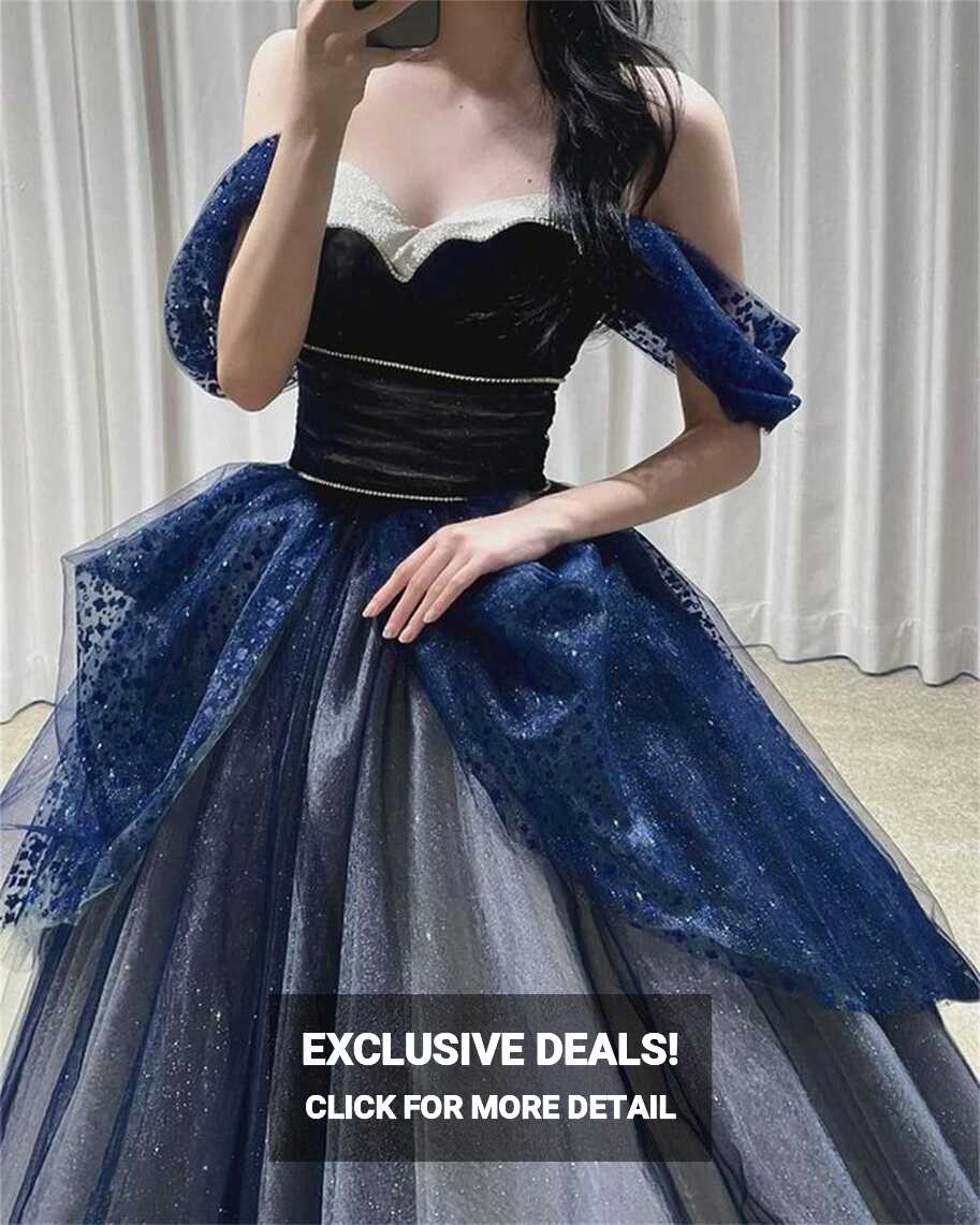 Gothic Glitter Blue Princess Tulle Prom Dress, Blue Long Evening ...