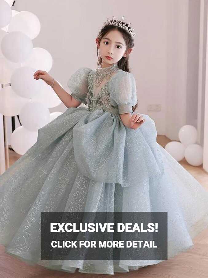 Gray Lace Flower Girl Dresses For Wedding Sequin Tulle Girls ...