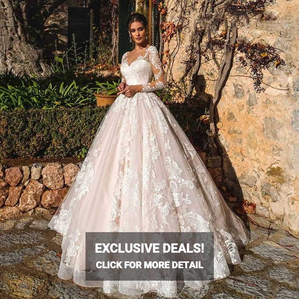 Greece Romantik Aplike Tül Plaj Gelinlik - Uzun Kollu, | Ubuy