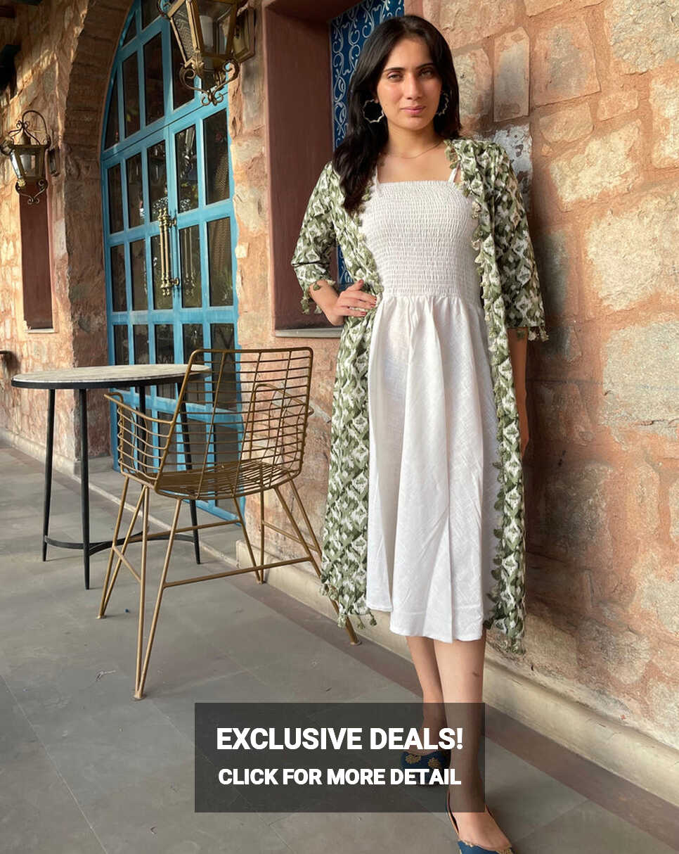 Green And White Maxi Dress Jacket – Khoobsurat Eva