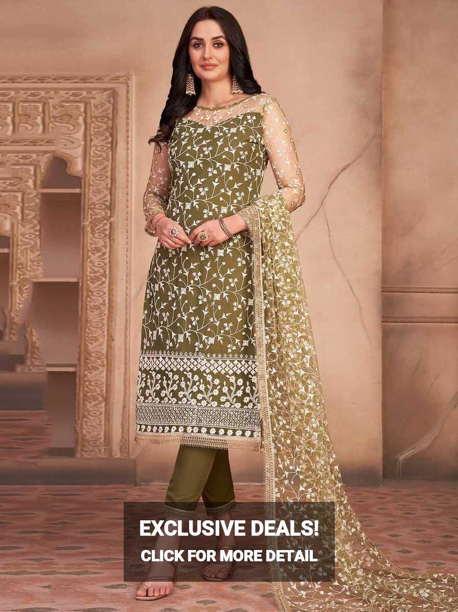 Green Colour Net Fabric Designer Salwar Suit.