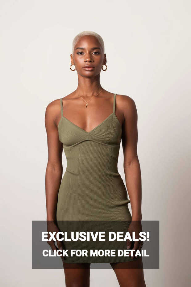 Green Dress - Ribbed Dress - Mini Bodycon Dress