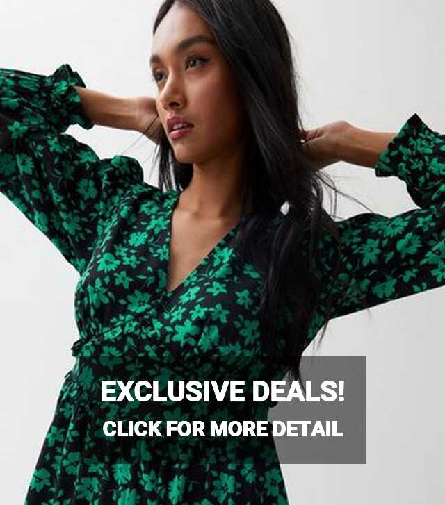 Green Floral Long Sleeve Frill Mini Dress | New Look