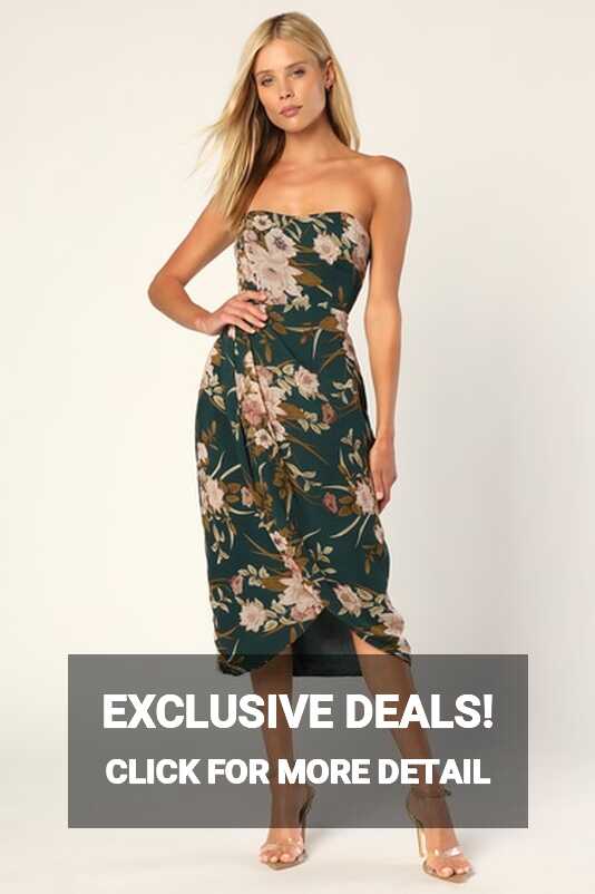 Green Floral Midi Dress - Green Formal Dress - Strapless Dress - Lulus