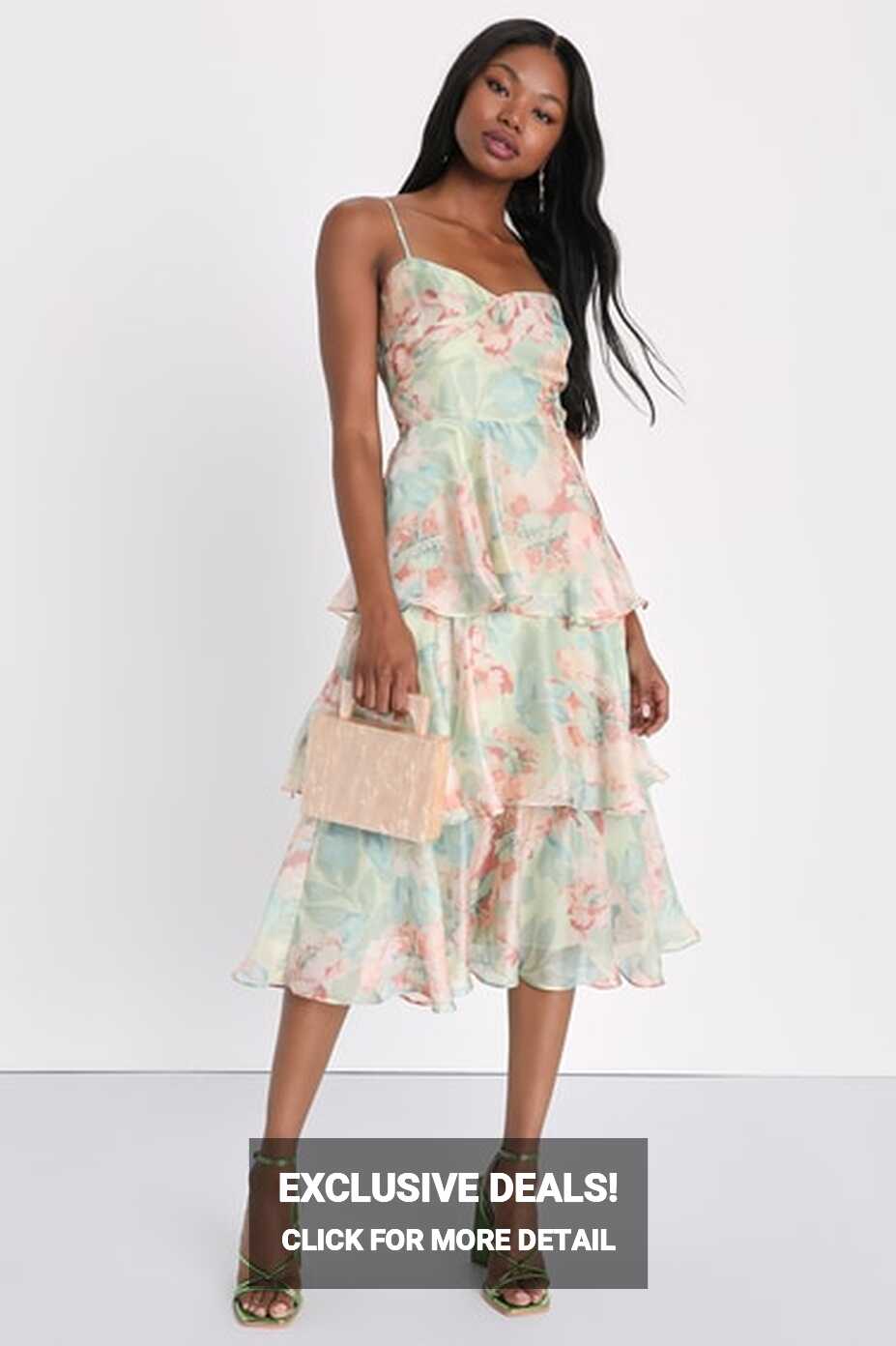 Green Floral Midi Dress - Tiered Midi Dress - Floral Dress - Lulus