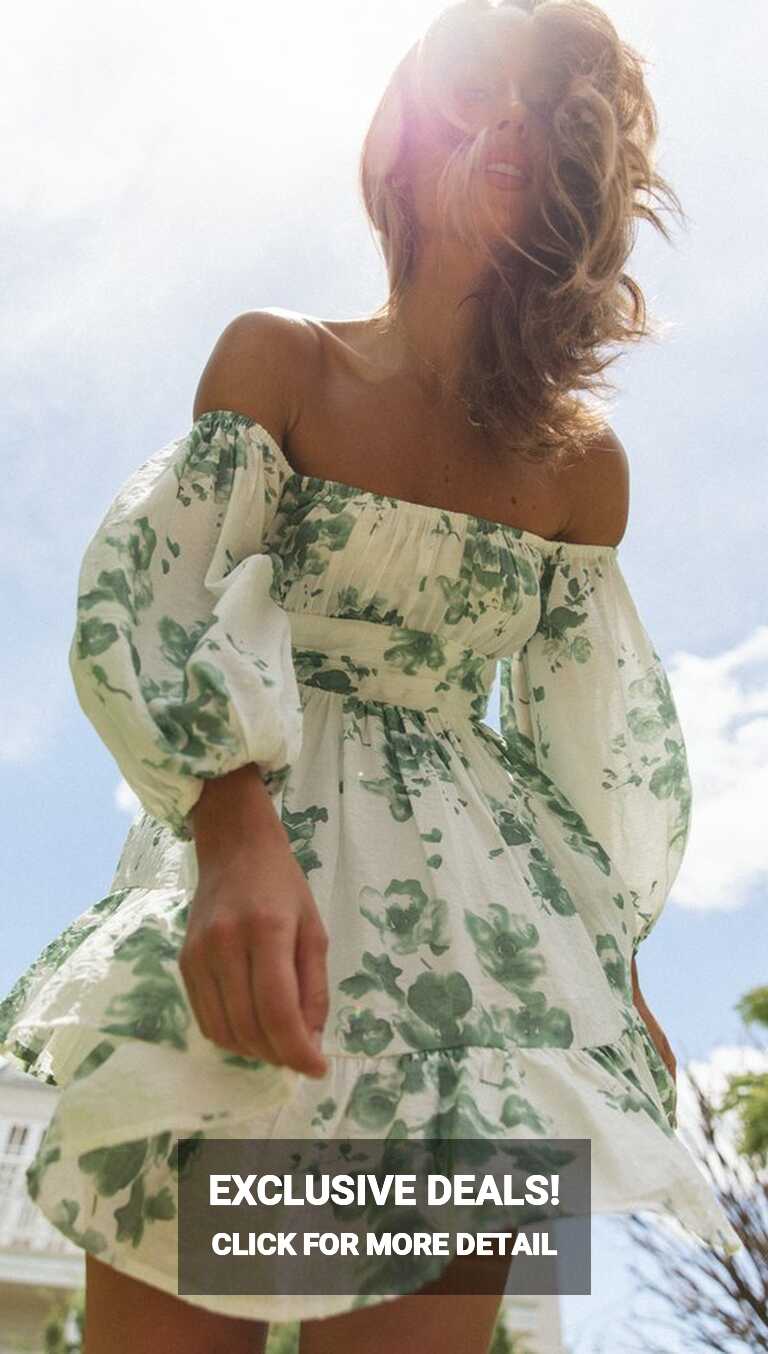 Green Floral Off Shoulder Long Sleeve Dress – Gabi Swimwear