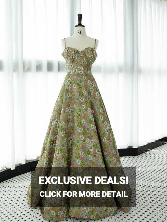 Green Floral Print Prom Dresses Spaghetti Strap Formal Dress ...