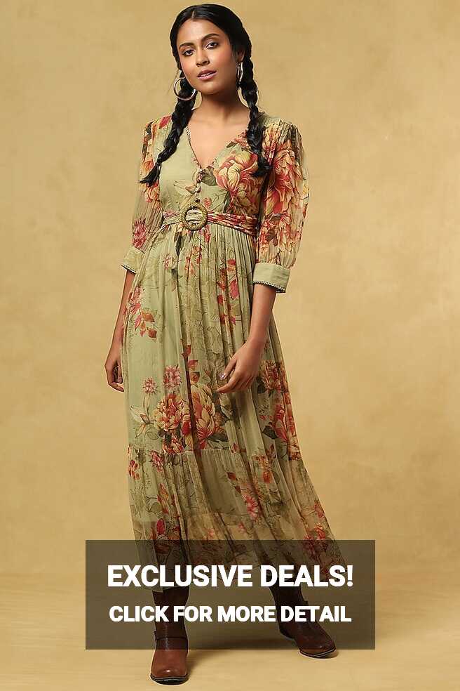 Green Floral Printed Maxi Dress Design by Ritu Kumar at Pernia&#39;s ...