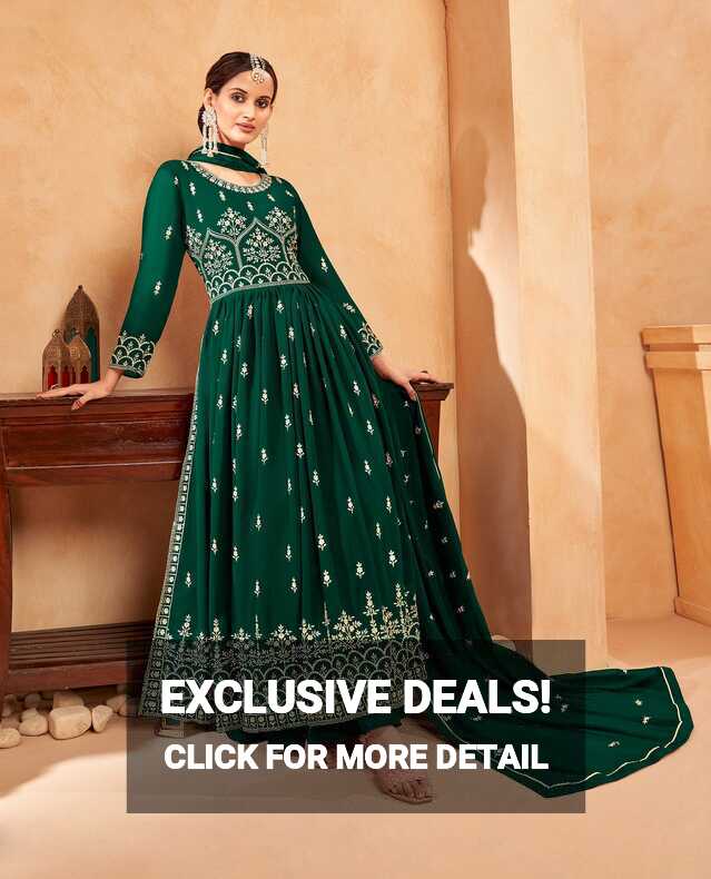 Green Georgette Embroidered Naira Cut Party Wear Festive Suit– FasGlam