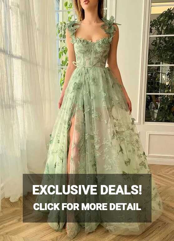 Green Lace Evening Dresses 2024 Hi-lo Spaghetti Strap A Line Front ...