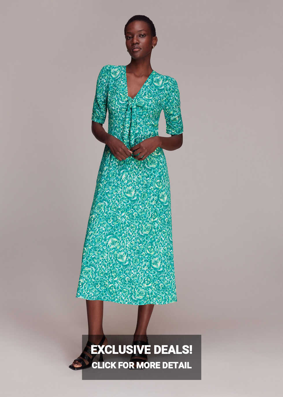 Green/Multi Clouded Floral Tie Midi Dress | WHISTLES | Whistles UK |