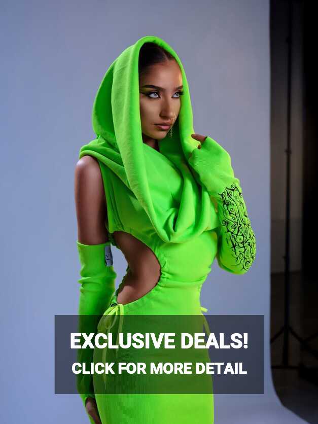 Green Neon Stretched Dress &amp; Gloves – Dona Matoshi