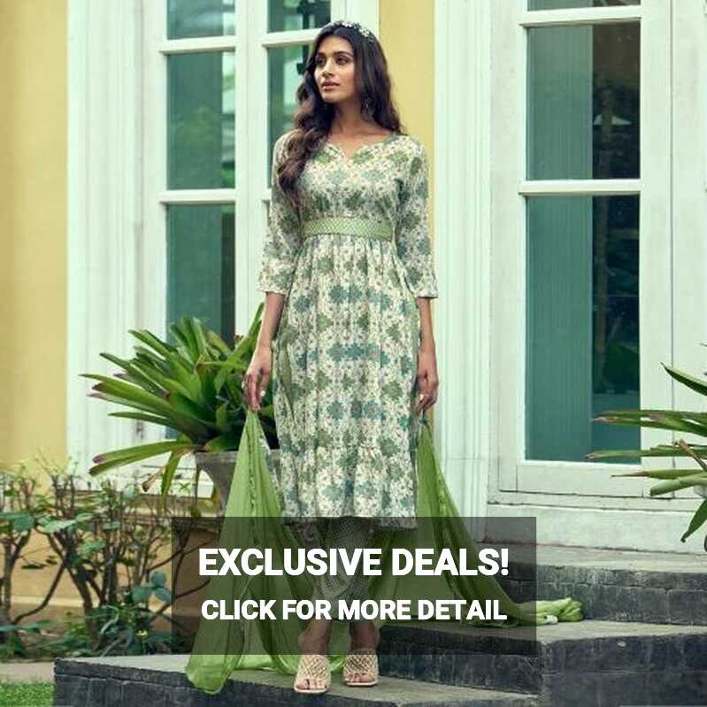 Green Printed With Mirror Work Rayon Naira Cut Suit at Rs 1599.00 ...