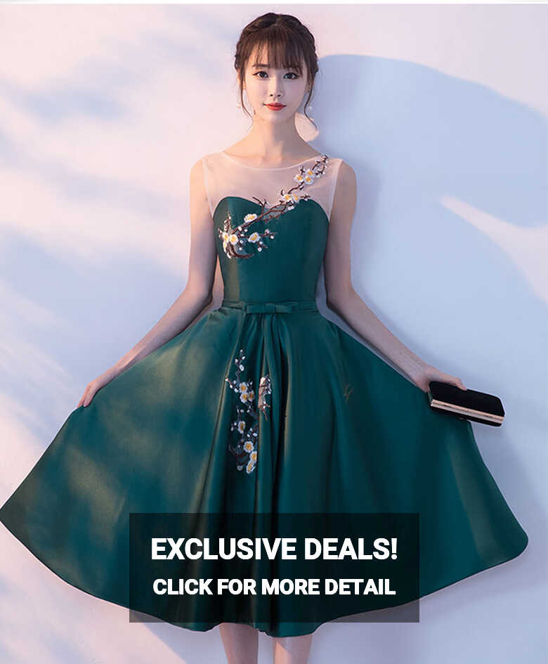 Green Round Neck Lace Short Prom Dress, Homecoming Dress – shopluu