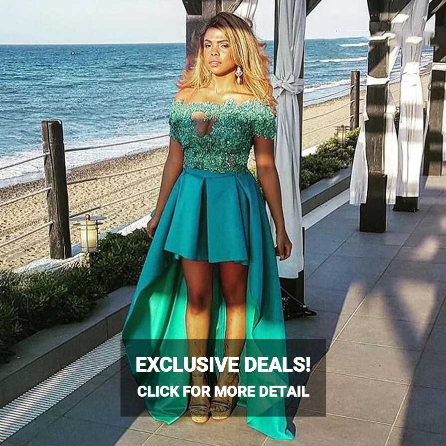 Green Satin High Low Short Sleeve Prom Dress With Illusion ...