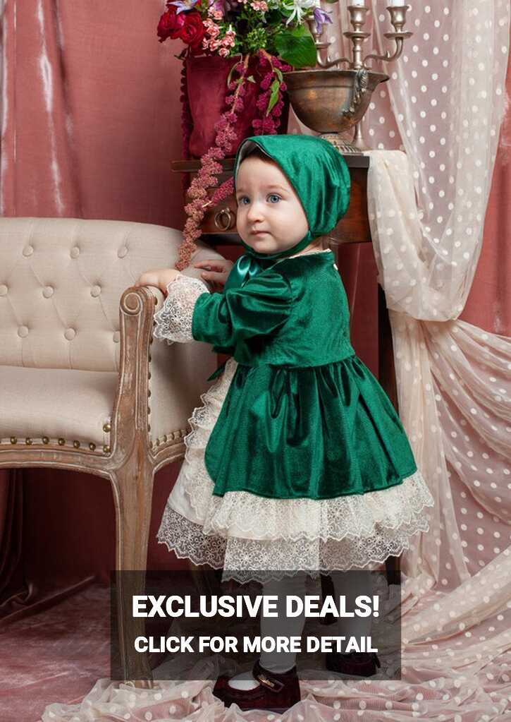 Green Velvet and Lace Baby Party Dress, Flower Girl Dress, Girl ...