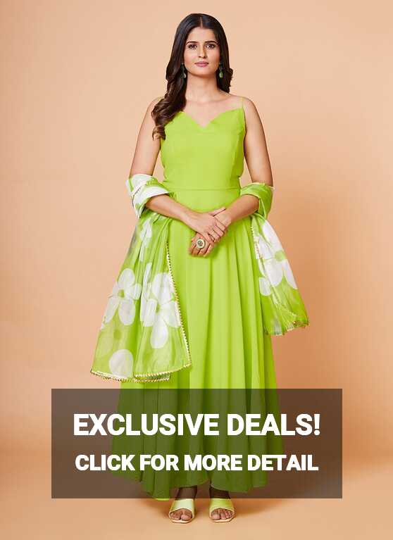 Green color Plain Work Faux Georgette Designer Gown