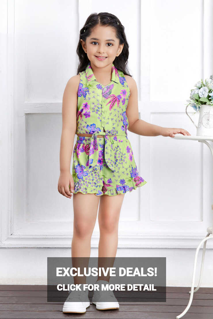 Green with Floral print Top and Shorts For Girls – Seasons Chennai