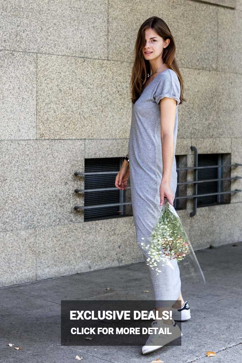 Grey Maxi Dress and White Sneakers