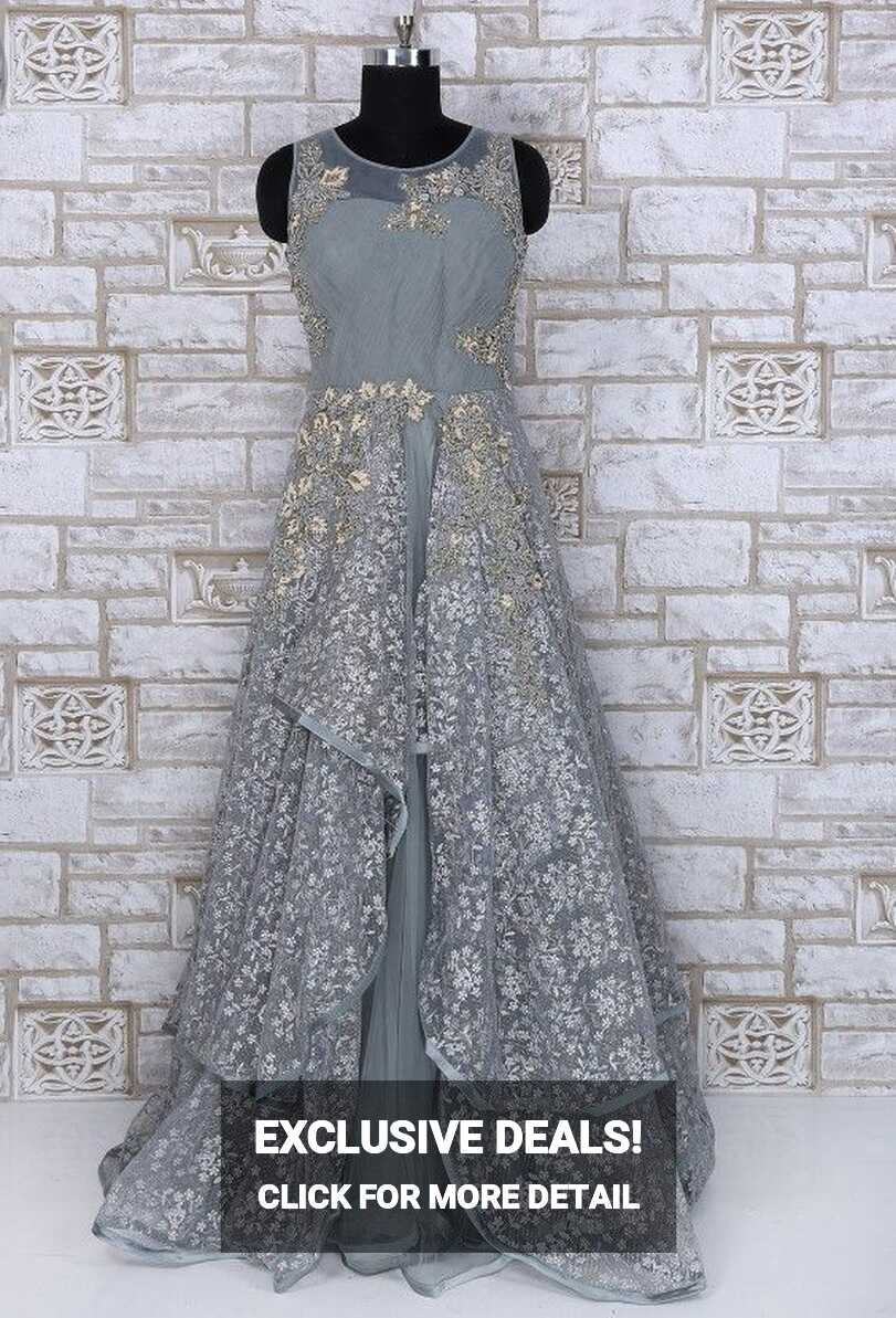 Grey Net Gown with hand embroidery work | Net dress design ...