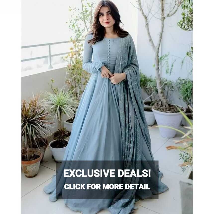 Grey georgette plain long anarkali gown