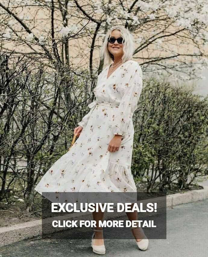 H&amp;M Ivory White Floral Wildflower Meadow Wrap Midi Maxi Dress Size ...