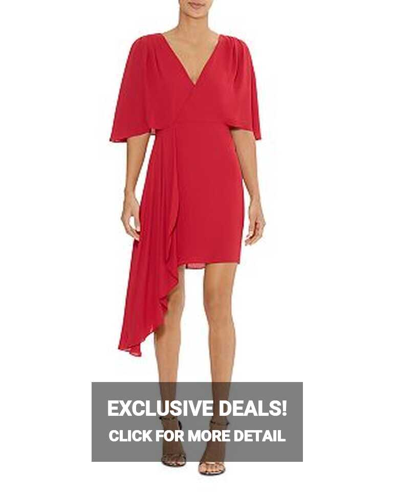 HALSTON Flowy Short Sleeve Faux-Wrap Dress | Bloomingdale&#39;s