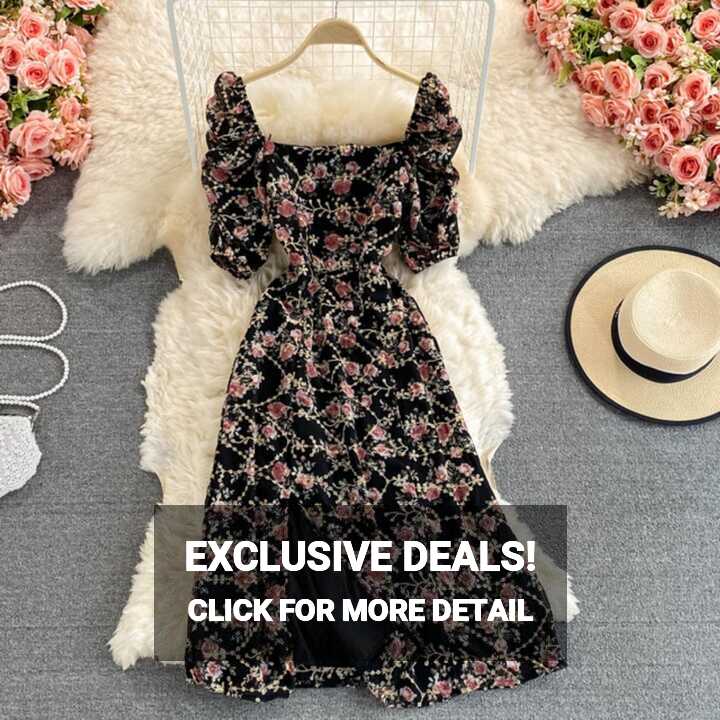 HASU Flower Dress Women Summer Korean Style Square Neck Puff ...