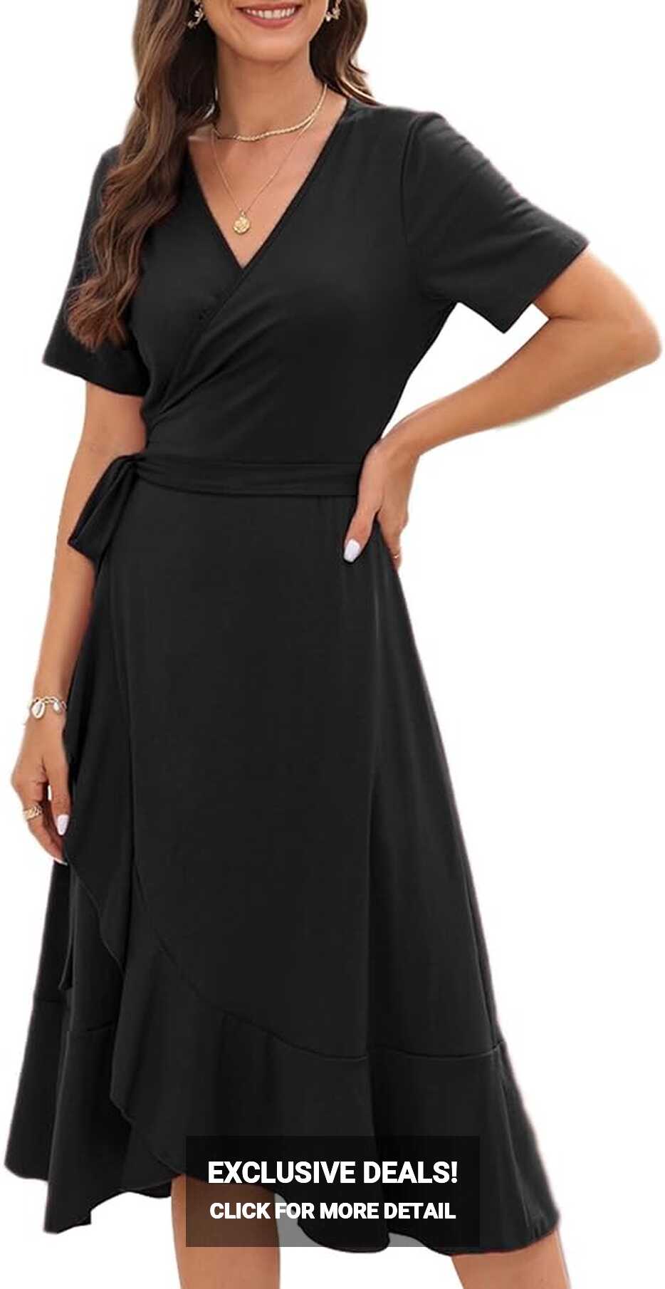 HOME MEET Womens Wrap Dress, Summer Midi Dress for Women Causal V ...