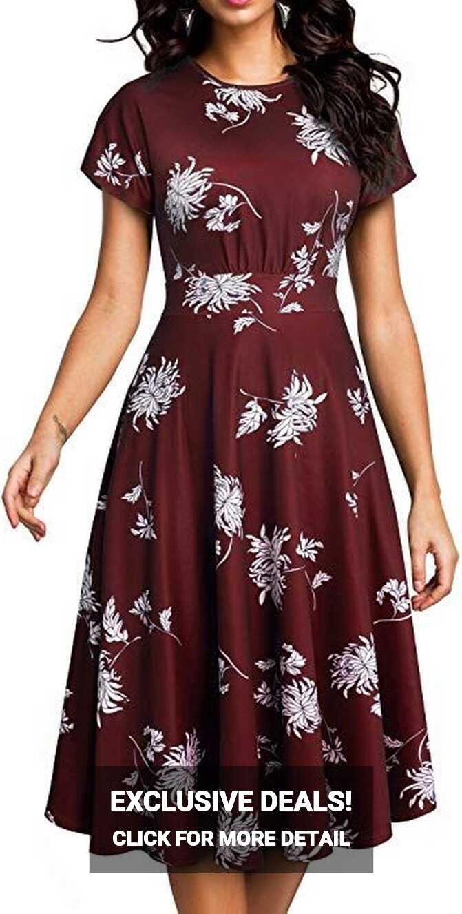 HOMEYEE Women&#39;s Short Sleeve Floral Casual Aline Midi Dress A102 ...