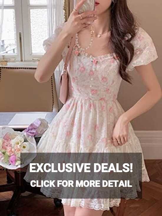 HOMU Floral Lace Korean Sweet Dress Women France Vintage Elegant ...