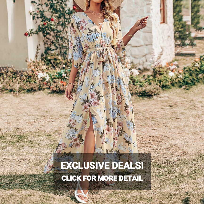 HSMQHJWE Flare Sleeve Dress Summer Dresses Casual Maxi Women ...