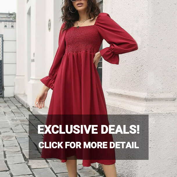 HTNBO Long Sleeve Dresses for Women Flowy Square Neck Casual A ...