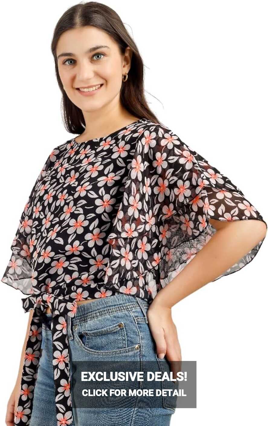 Half Sleeve Round Neck Georgette Floral Tops for Women | Latest ...