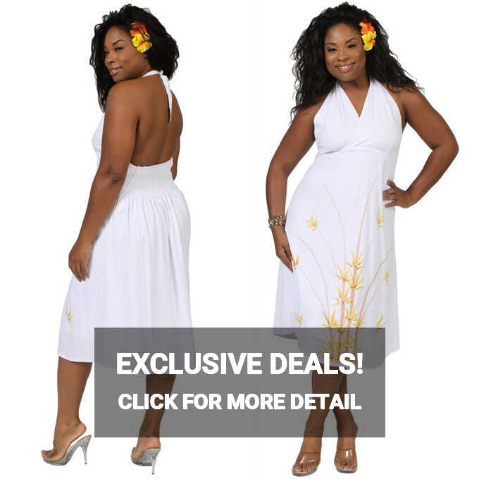 Halter Lined Plus Size Summer Dress in Bamboo White