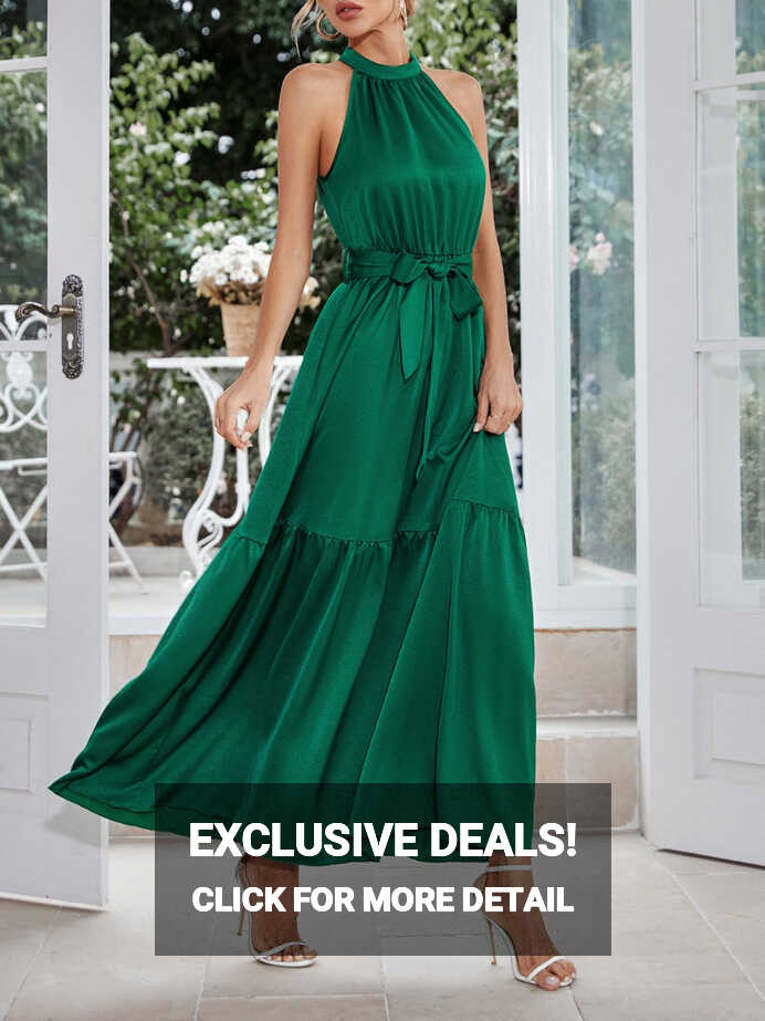 Halter Tiered Fall Wedding Guest Dresses Maxi Casual Formal Dress ...