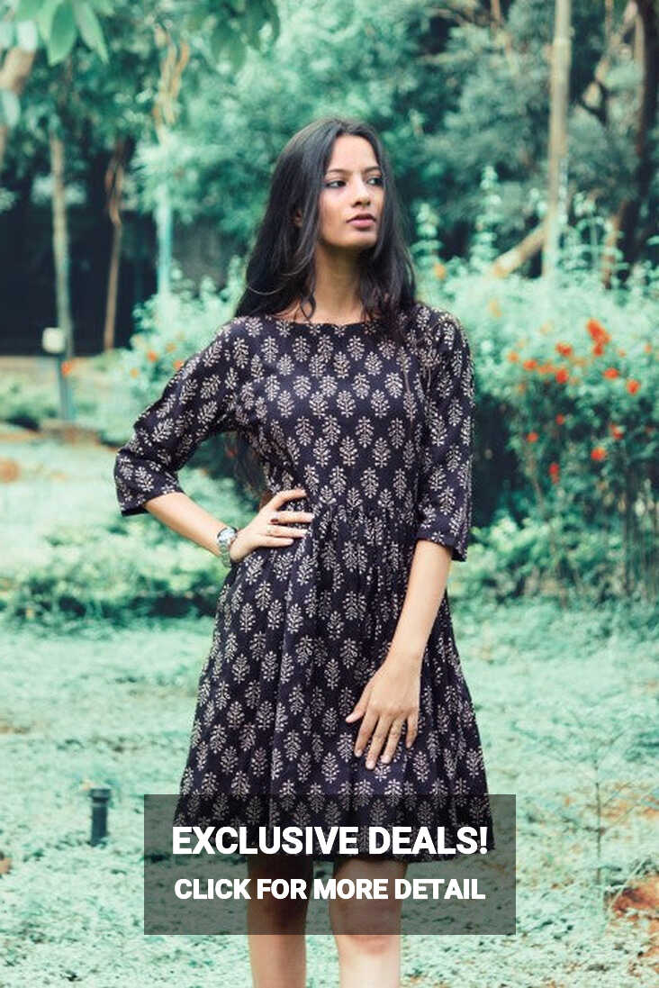 Hand Block Printed Cotton Fit and Flare Fern Dress - Mogra Designs