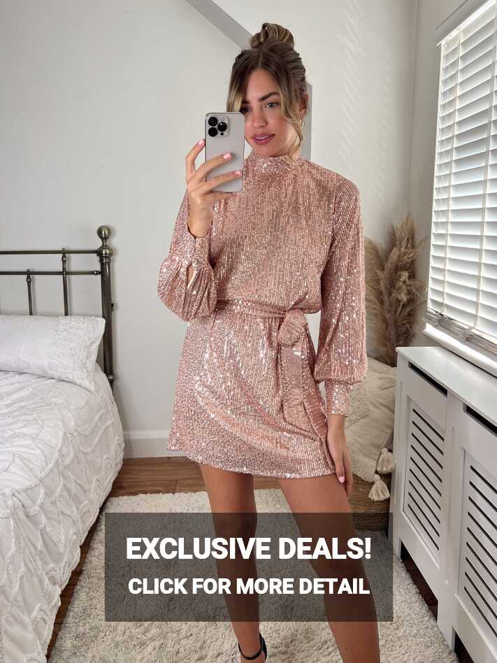 Hannah Sequin High Neck Mini Dress / Rose Gold – Style Cheat