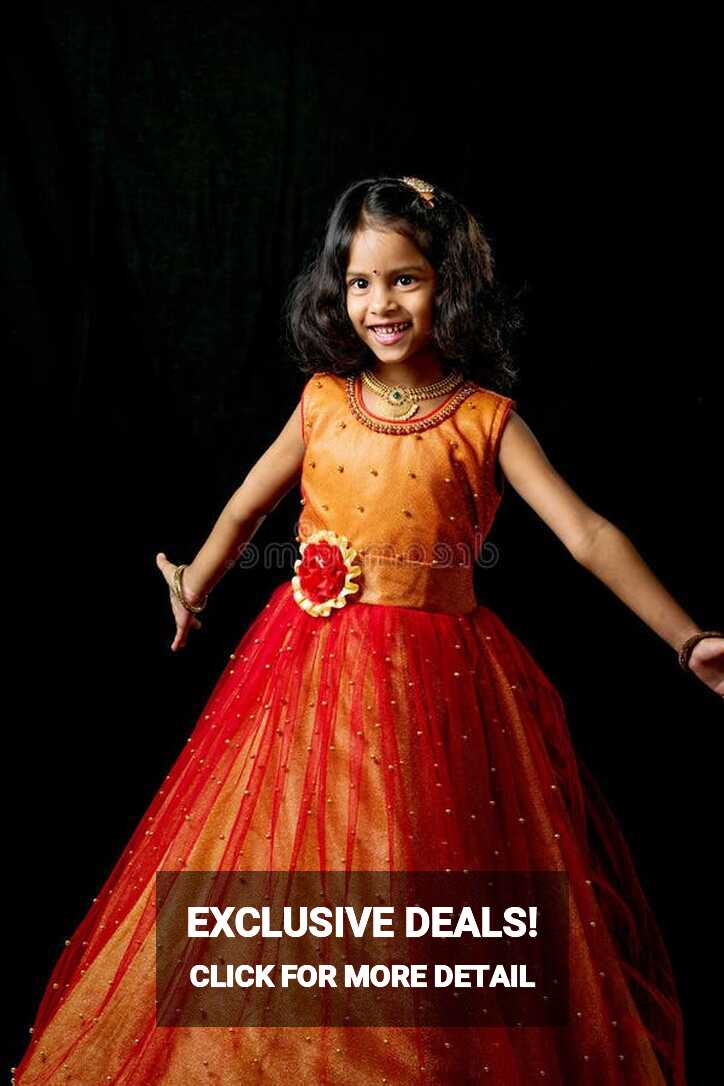 Happy Little Girl Child Wearing Princess Gown and Dancing Stock ...