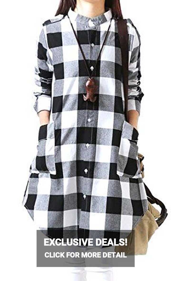 Happy Women Button Down Plaid Shirt Long Sleeve Cotton Shirt ...