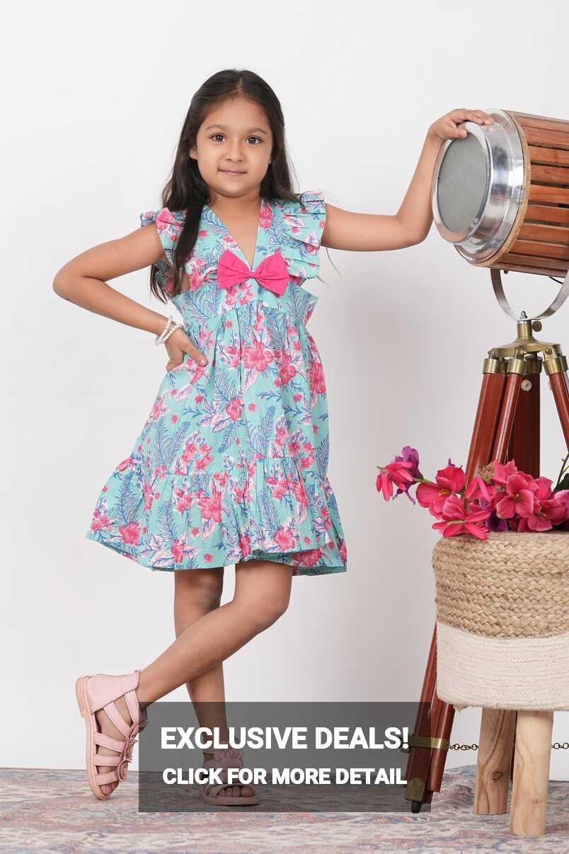 Havana Dress - Blue Tropical Print Cotton Baby Girl Dress – Marche