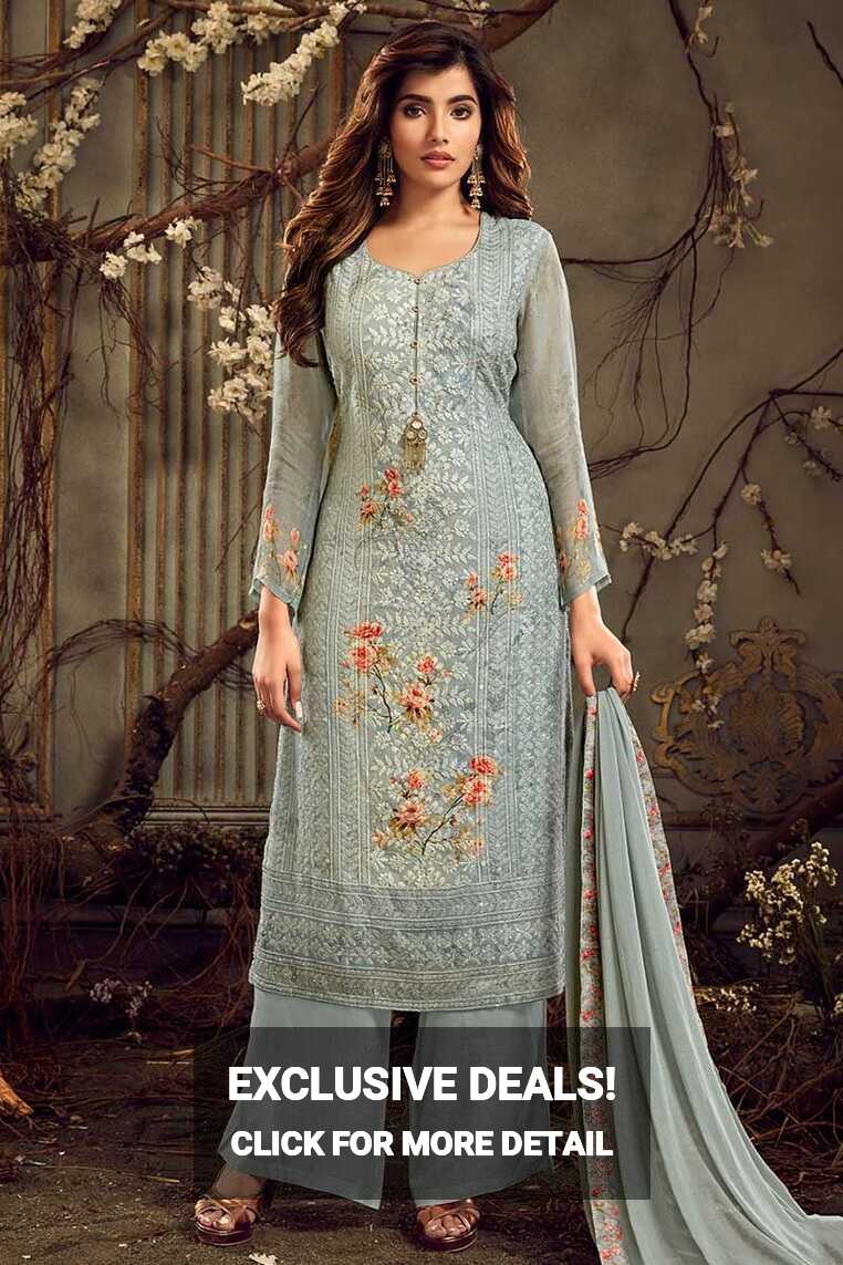 Heavy Georgette Grey Plazo Dress For Girl