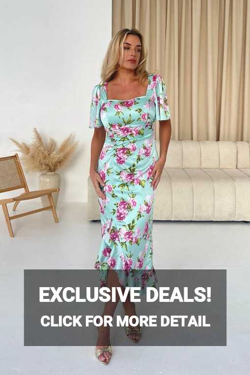 Heidi Green Floral Ruched Midi Dress - Women from Yumi UK