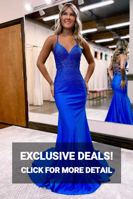 Hellymoon Women Satin Prom Dress with Beading Royal Blue A Line ...