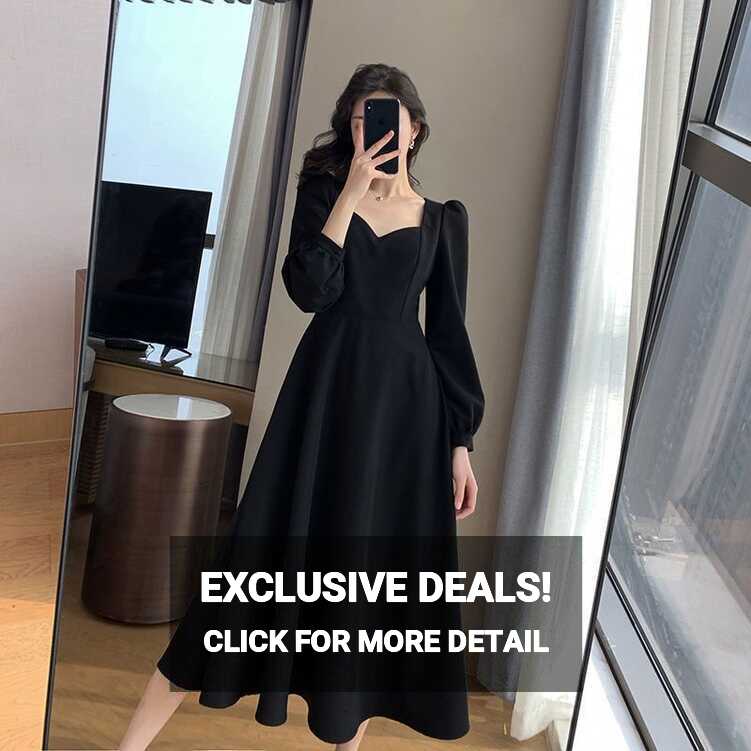 Hepburn Style Little Black Dress Women&#39;s 2022 Spring New Retro V ...