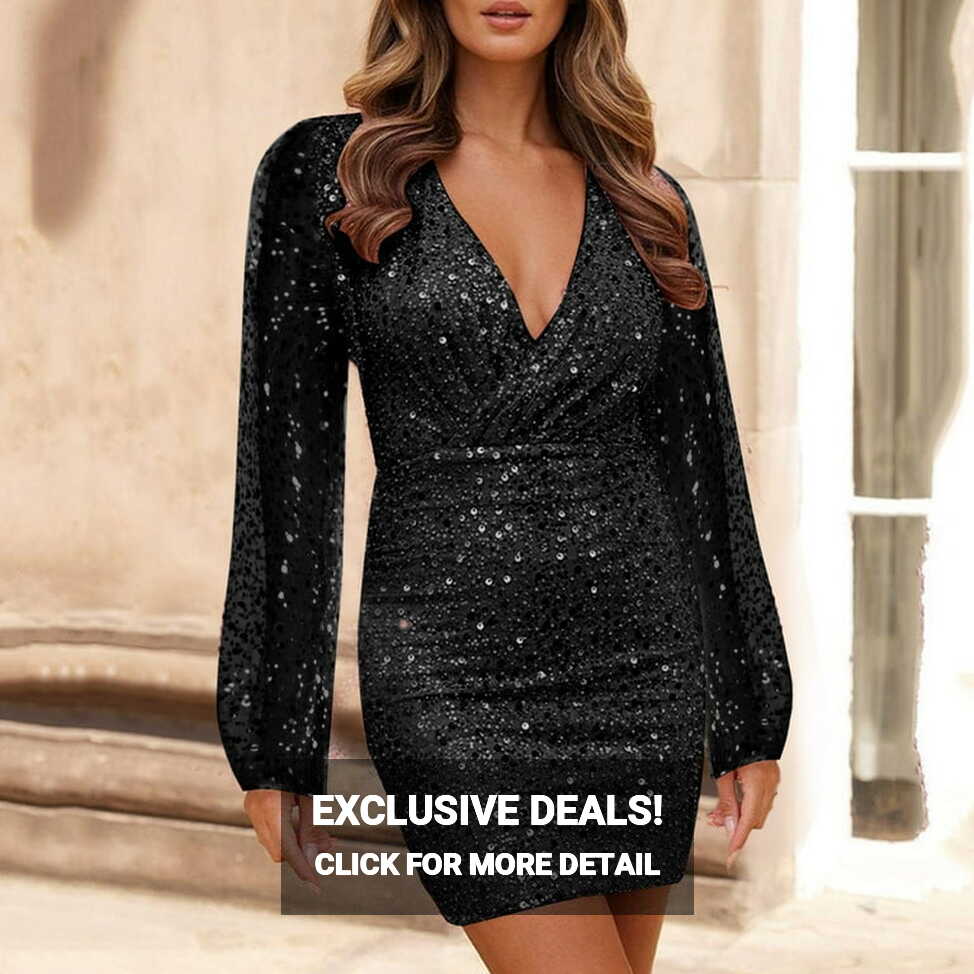 Hfyihgf Women Sexy Deep V-Neck Sequin Bodycon Cocktail Dresses ...