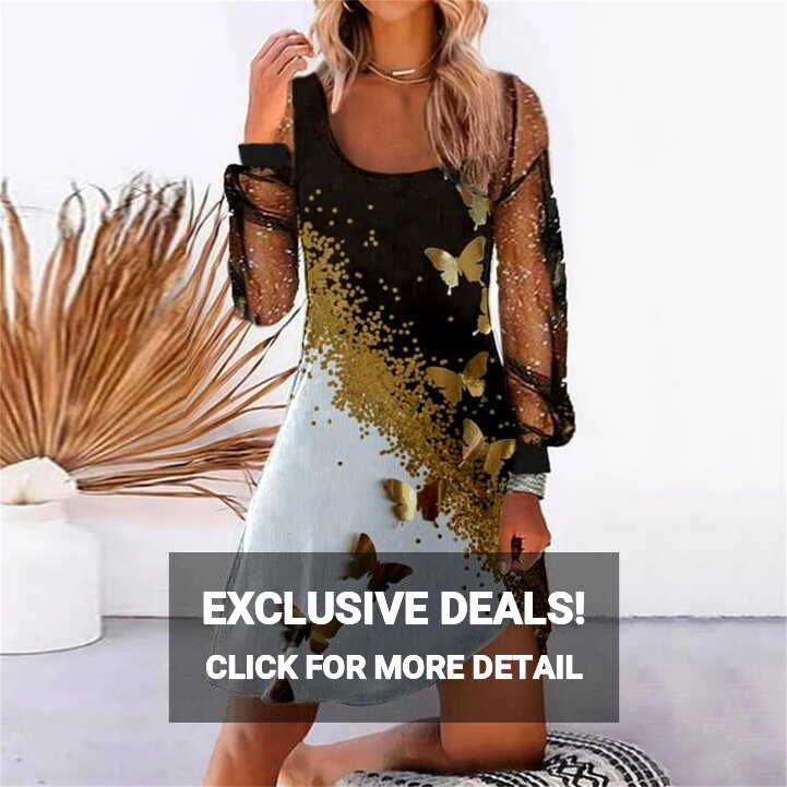 Hfyihgf Women Sparkly Sheer Mesh Long Sleeve Party Club Mini Dress ...